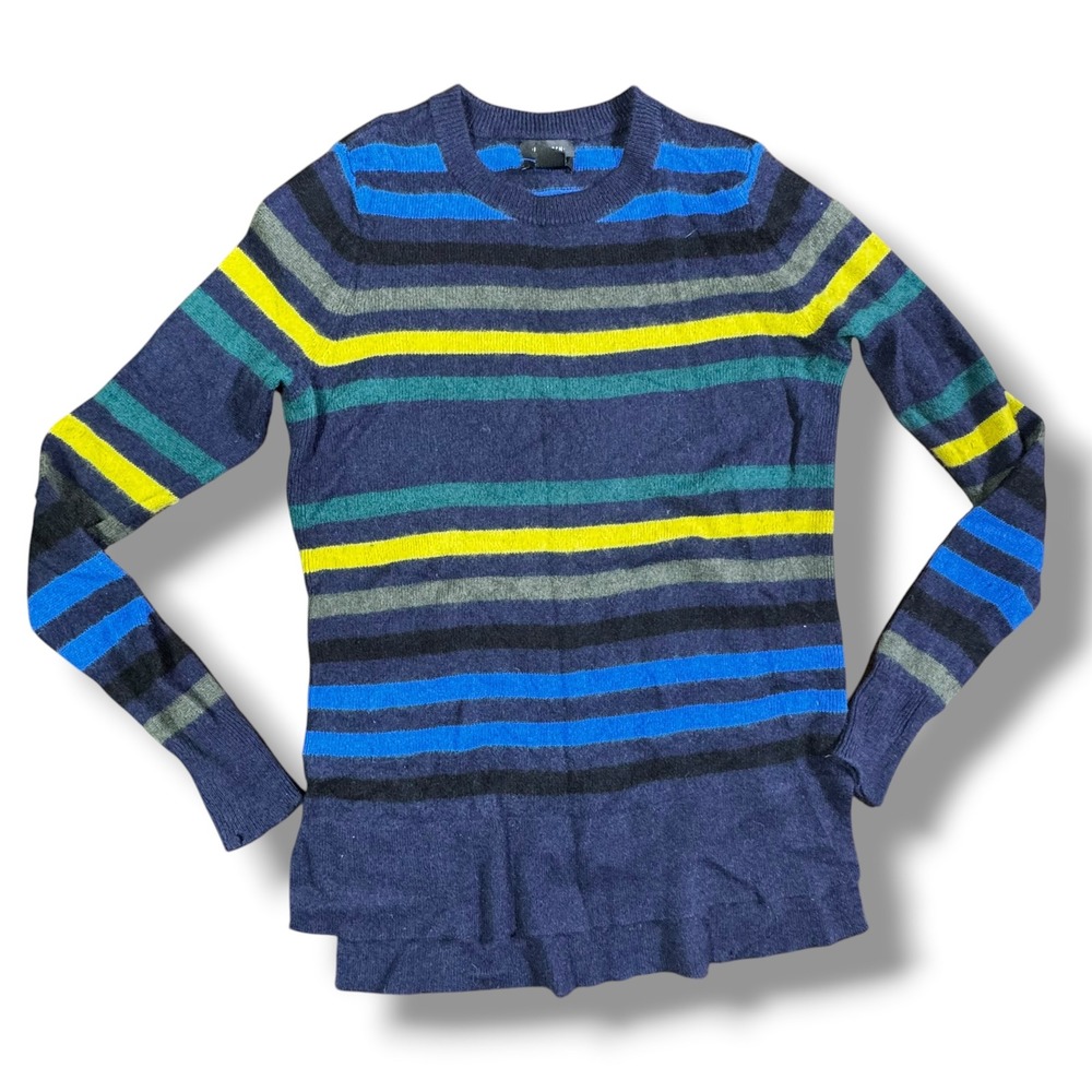 Halogen Cashmere Striped Sweater‎ XS Blue Multicolor Cozy Crewneck Soft Layering